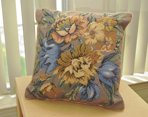 Needlepoint Pillows with Flowers. 18"x18". 100% Wool.
